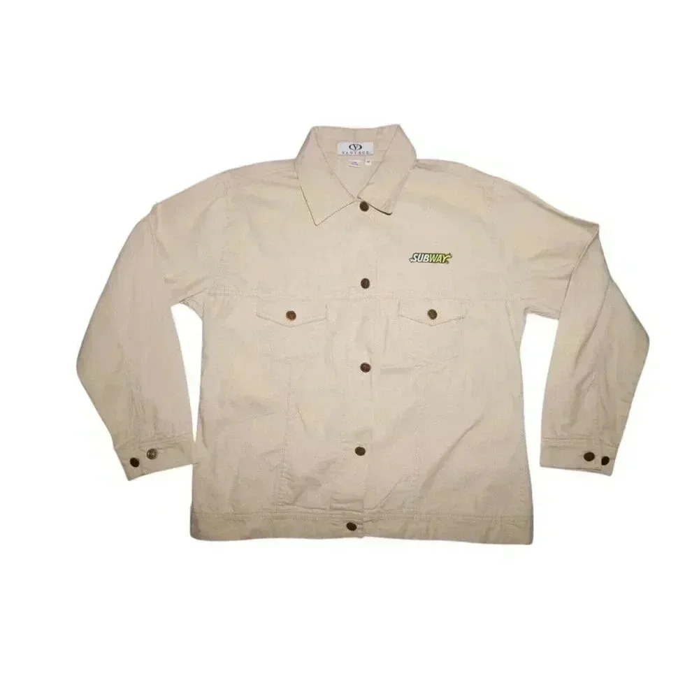 VTG Subway Sandwiches Womens M Restaurant Promo Tan Denim Jean Jacket RARE